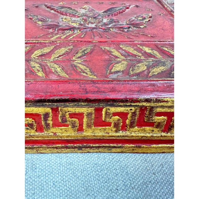 Hollywood Regency Vintage Red and Gold Neoclassical Design Italian Florentine Box For Sale - Image 3 of 6