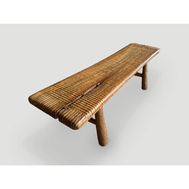 Andrianna Shamaris Impressive Hand Carved Natural Teak Wood Bench For Sale - Image 9 of 18