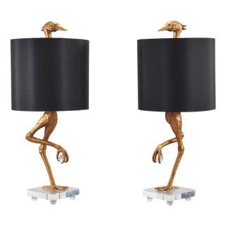 Gilt Resin and Lucite Ibis Table Lamps by Cyan Design - a Pair For Sale