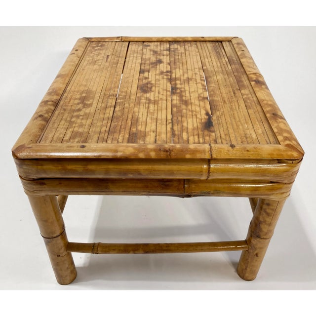 Brown Large Vintage Burnt Tortoise Shell Bamboo Low Stool Drink Table Plant Stand For Sale - Image 8 of 8