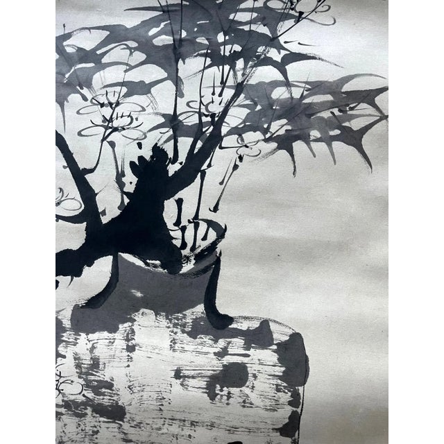 Antique Japanese Ink Hanging Scroll with Wood Storage Box by Hidaka Tetsuo For Sale - Image 9 of 13