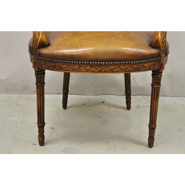Late 20th Century Late 20th Century Theodore Alexander Neoclassical Regency Style Carved Mahogany Leather Arm Chair For Sale - Image 5 of 12