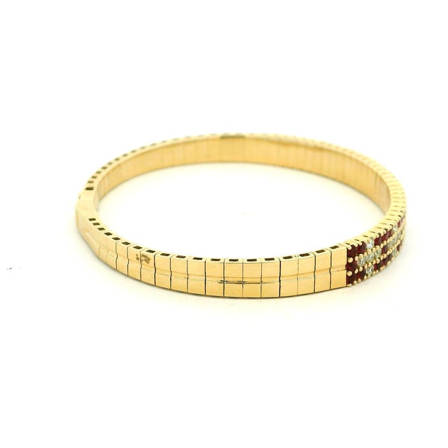 Metal Vintage Orj Ruby and Diamond Flexible Bracelet in 14k Yellow Gold For Sale - Image 7 of 13