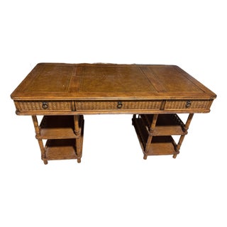 1980s Bamboo and Rattan Desk 60” X 30” X 31” Tall For Sale