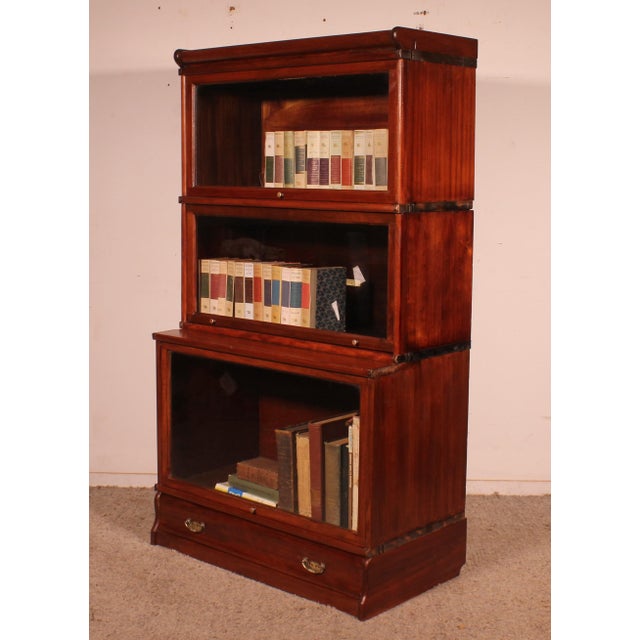 Mahogany Bookcase with 3 Large Elements and Projection from Globe Wernicke, 1890s For Sale - Image 9 of 11