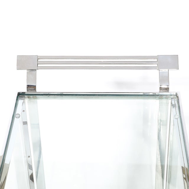 Art Deco Polished Nickel Two-Tier Serving Cart W/ Glass Doors by Treitel & Gratz For Sale - Image 13 of 13