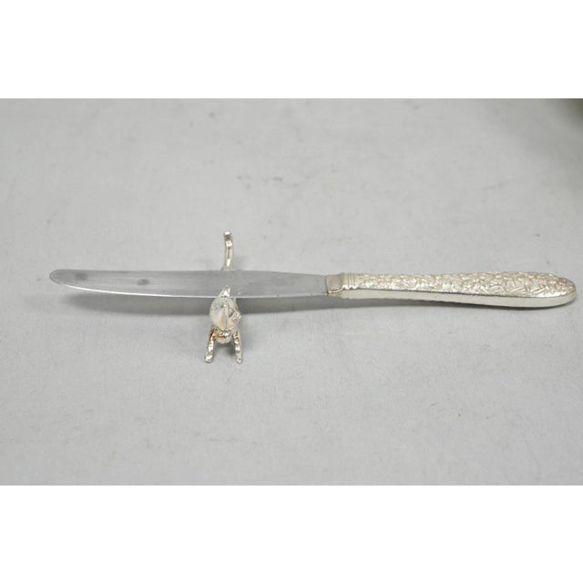 Vintage Art Deco Small Silver Plated Metal Figural Cat Knife Rests - Set of 5 For Sale - Image 11 of 13
