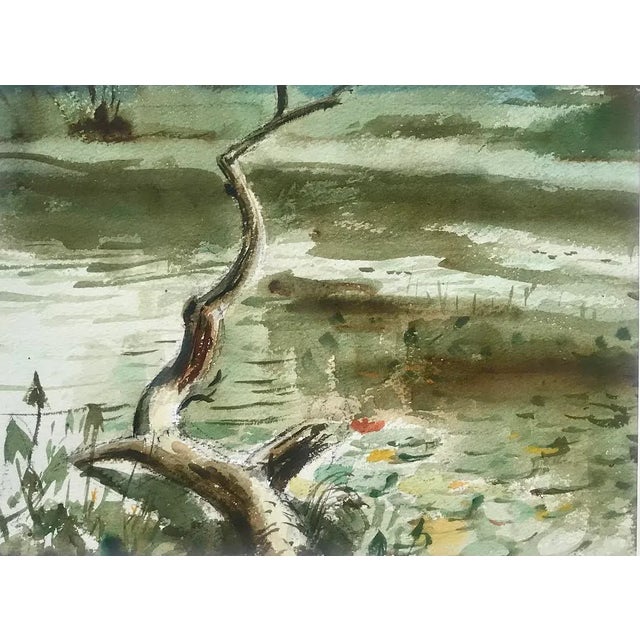 American Vintage American Impressionist Watercolor Painting of a Lake by Harry Barton For Sale - Image 3 of 7
