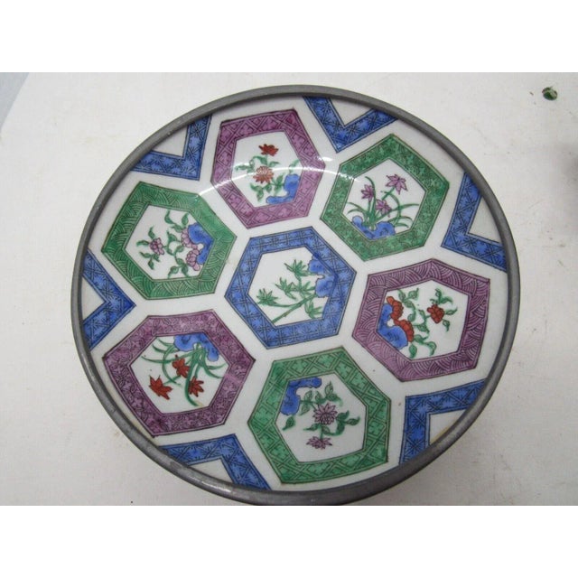 1960s Neiman Marcus Geometric / Floral Porcelain Pewter Dish / Bowl For Sale - Image 4 of 5