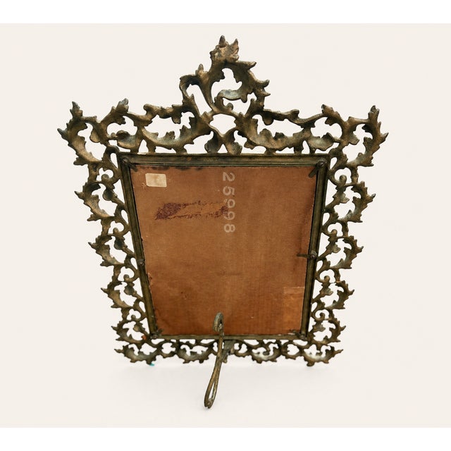 Antique Ornate Rococo Brass Easel Mirror | Victorian Dressing Table Vanity Mirror | Figural Scrollwork Frame For Sale - Image 4 of 6
