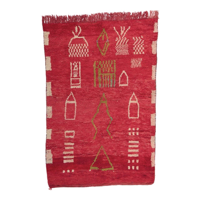 Vintage Red Boujad Moroccan Rug - 05'03 X 07'08 For Sale