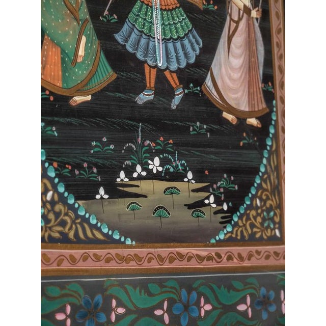 Indian Krishna and Gopi Painting on Silk For Sale - Image 4 of 8