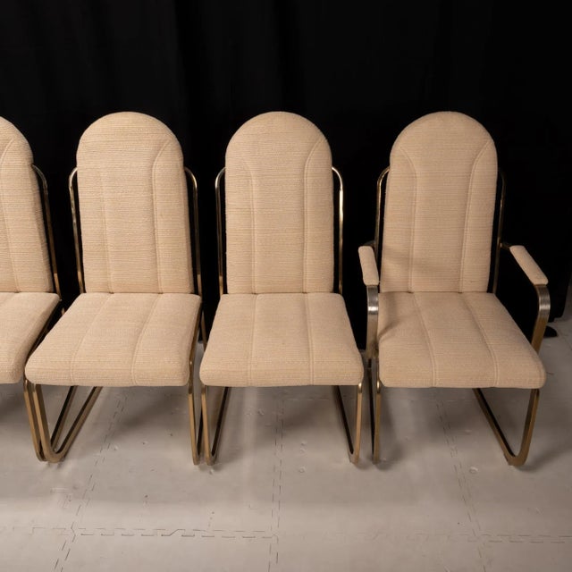 Beige 1987 Vintage Chromcraft Brass High Back Dining Chairs - Set of 6 For Sale - Image 8 of 12
