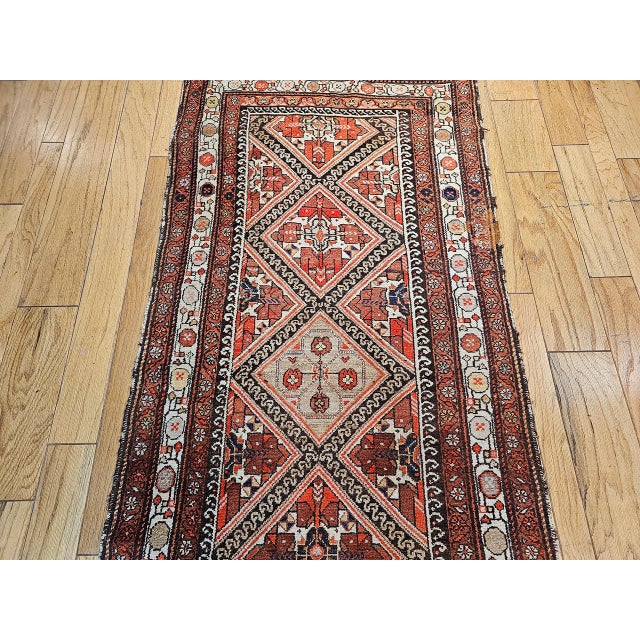 Antique Persian Malayer Runner Rug, Hand-Knotted Wool, Geometric Pattern, 4x12, Red & Ivory For Sale - Image 16 of 18
