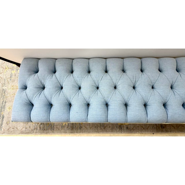 Mid Century Wrought Iron and Tufted Upholstered Bench For Sale - Image 4 of 6
