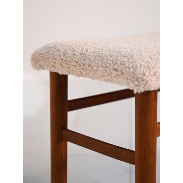 Scandinavian Stools in Teak and Sheepskin, 1960s, Set of 2 For Sale - Image 4 of 9