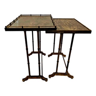 Brass & Iridescent Pair of Vintage Nesting Tables For Sale