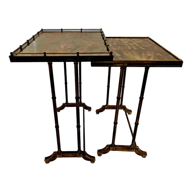 Brass & Iridescent Pair of Vintage Nesting Tables For Sale