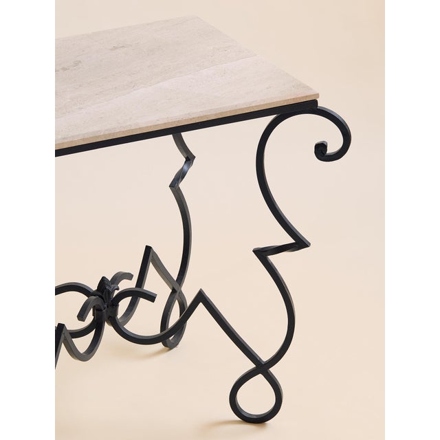 The Vintage Granite Iron Scroll Console Table For Sale - Image 9 of 10