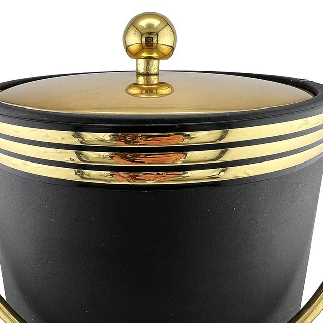 Mid-Century Modern Vintage Black & Gold Ice Bucket – Mid-Century Modern Barware For Sale - Image 3 of 10