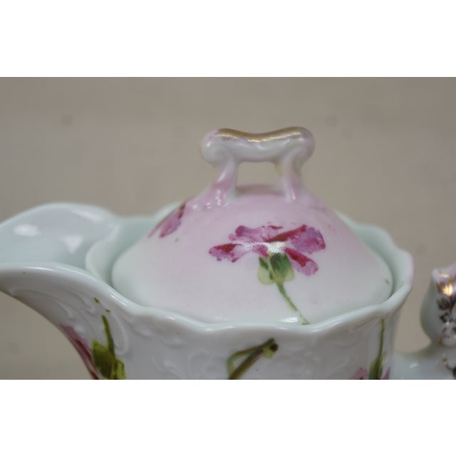 Antique Imperial Austria Pink Floral Chocolate Pot Teapot Tea Coffee Pitcher 9" For Sale - Image 9 of 16
