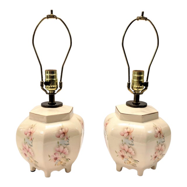 Mid-Century Petite Floral Lamps - a Pair For Sale