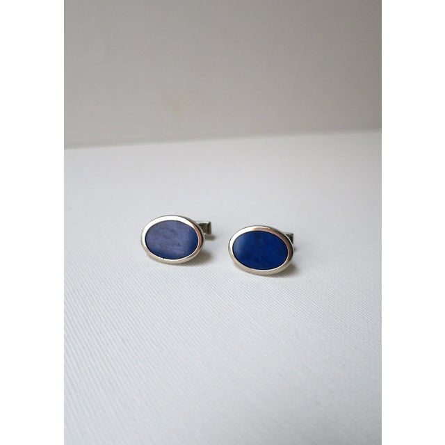 Mid 20th Century Blue Lapis and Sterling Silver Cufflinks For Sale - Image 5 of 8