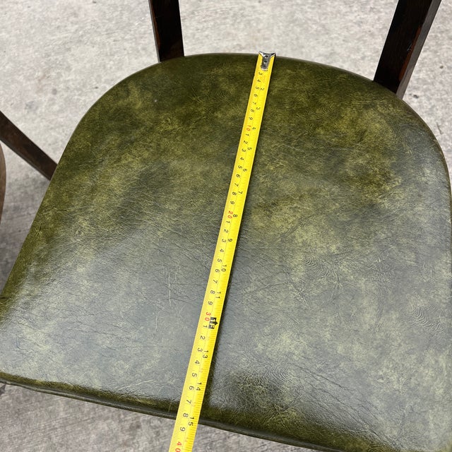 1970s Collection of Green Leather Gun Lock Style Wooden Dining Chairs- Set of 6 For Sale In Atlanta - Image 6 of 12