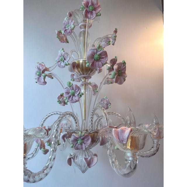 Green Italian Venetian Glass Flower Chandelier For Sale - Image 8 of 8