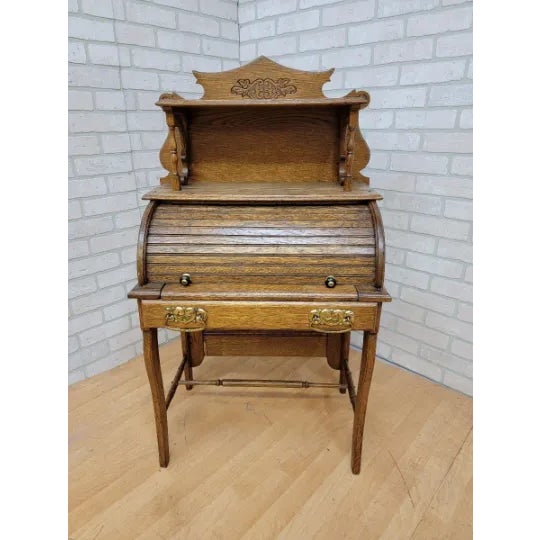 Antique Victorian Walnut Cylinder Ladies Writing Desk For Sale - Image 11 of 11