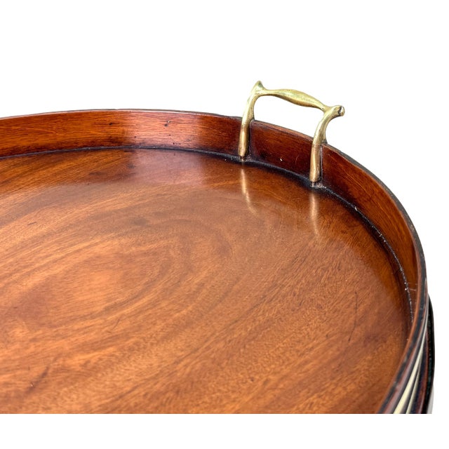 Georgian Mahogany Oval Tray on Stand with Brass Bound Decoration, 1800 For Sale - Image 3 of 13