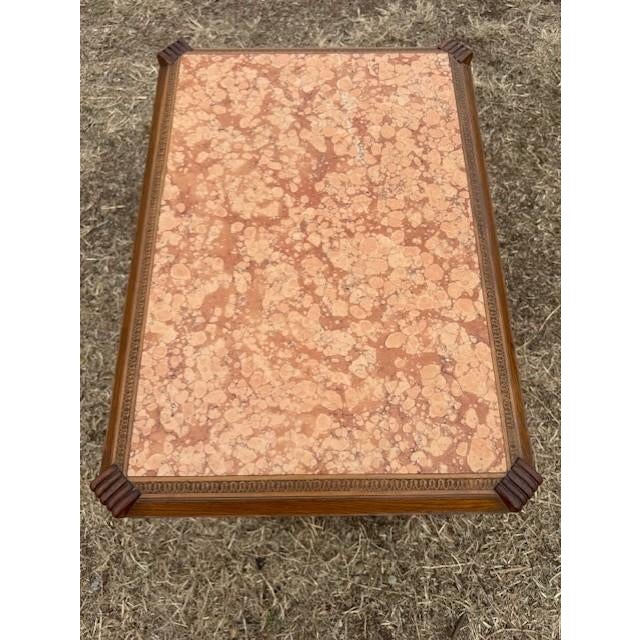 1940s A Large 1940s Vintage French Art Deco Solid Walnut Marble Top Coffee Table or Side Table For Sale - Image 5 of 14