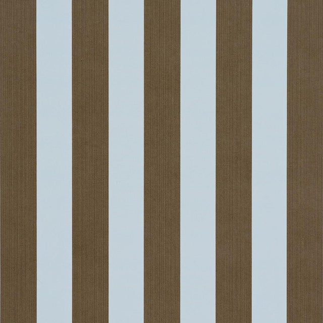 Sample - Schumacher Edwin Stripe Medium Wallcovering In Brown & Sky For Sale