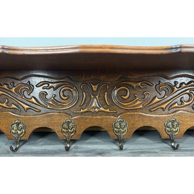 French antique vintage solid french oak 6 hook ornate carved coat plate rack fabulous vintage french carved oak coat rack...