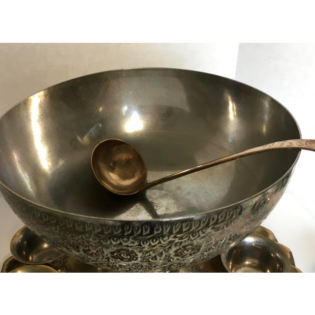 Vintage Brass Etched Punch Bowl Set Chairish