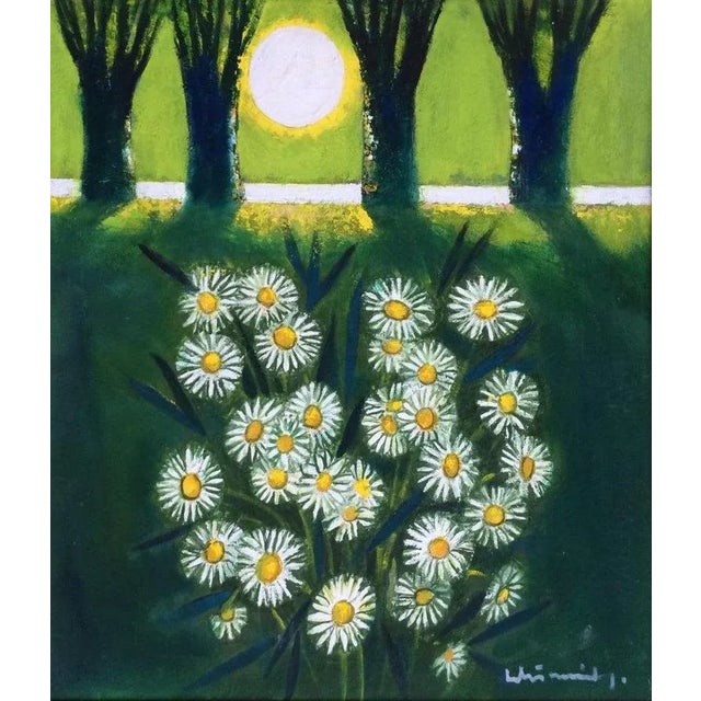 Daisies 1997, oil on cardboard, 85x75 cm the focal point of the painting is the bouquet of daisies, which stands out...