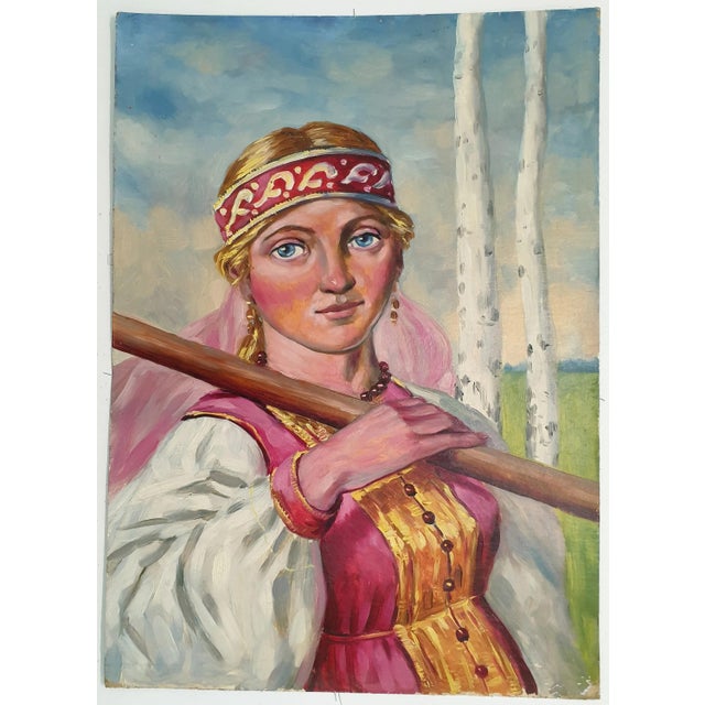 1970s Oil Portrait Painting: Ukrainian Artist, Young Girl 69-50 For Sale