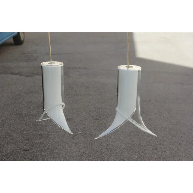 White and Transparent Murano Glass Ceiling Lamps from Mazzega, 1970s, Set of 2 For Sale - Image 9 of 16