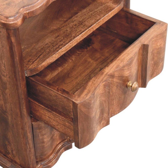 Wood Roasted Almond Mango Wood Bedside Table With Open Shelf For Sale - Image 7 of 8