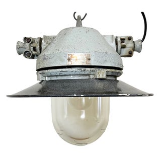Grey Cast Aluminium Explosion Proof Lamp with Enameled Shade from Elektrosvit, 1970s For Sale