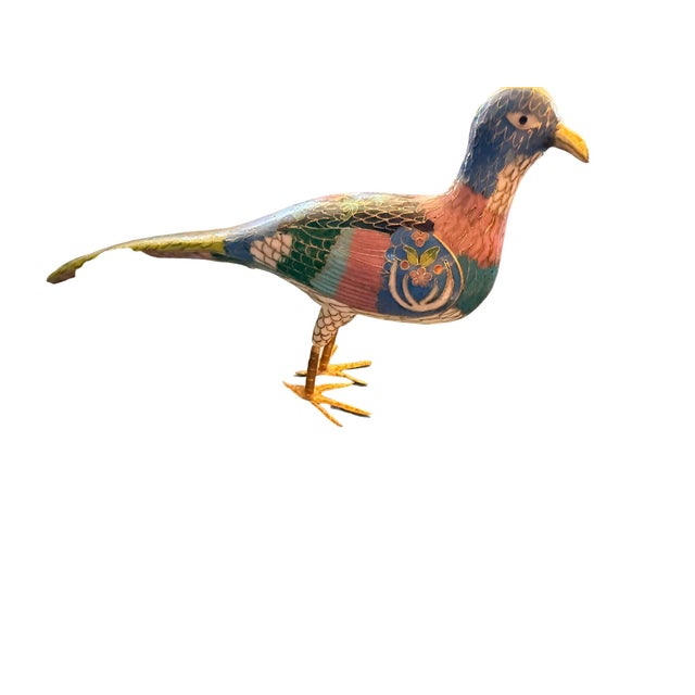 Two Vintage Cloisonne Bird Peacock Figurines For Sale - Image 4 of 11