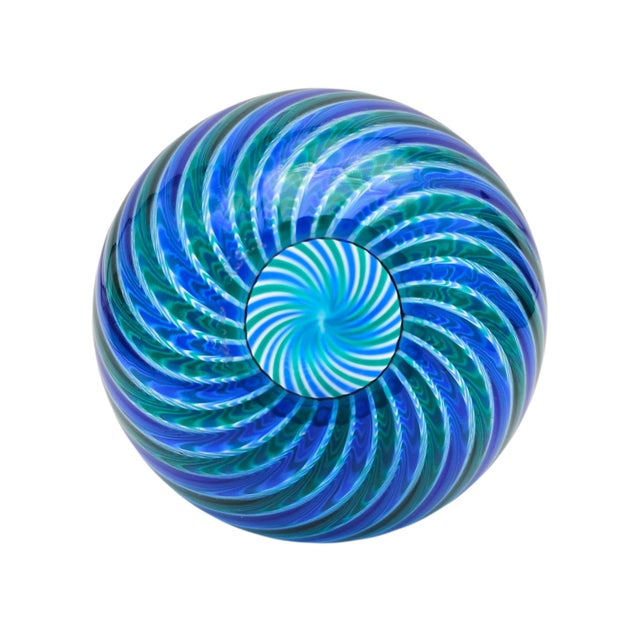 Signed Venini Murano Canne Ritorte Blue & Green Art Glass Egg Sculpture, 1970s 7" For Sale In San Francisco - Image 6 of 11