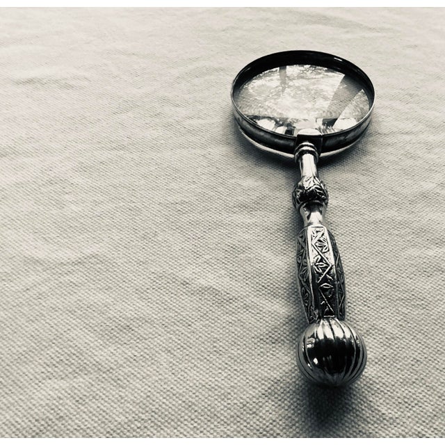 Aesthetic Movement Style Silverplate & Glass Magnifying Glass For Sale - Image 6 of 8