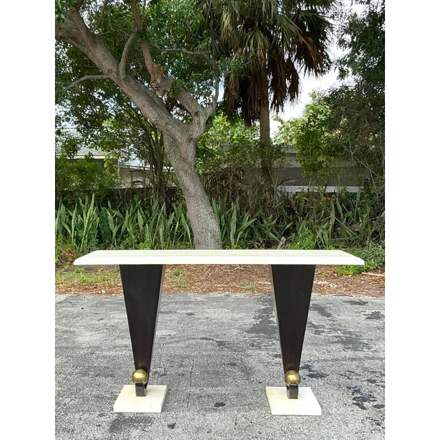 Postmodern Vintage Boho Postmodern Tessellated Bone Console Table For Sale - Image 3 of 3