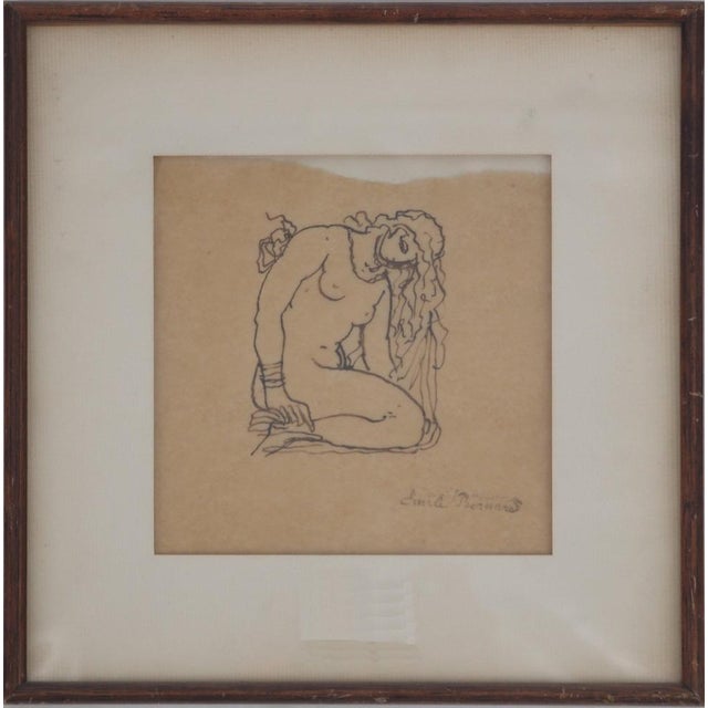 Emile Bernard, Kneeling Nude, 1900, Original Indian Ink Drawing For Sale - Image 4 of 6