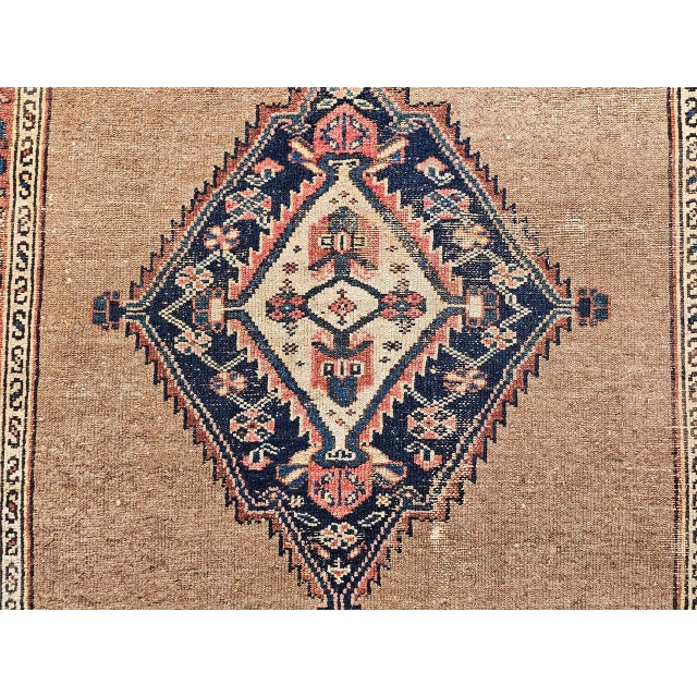 Vintage Malayer Area Rug, Hand-Knotted Wool, Geometric Medallion Pattern, Camelhair & Red, 4x7 For Sale - Image 12 of 16