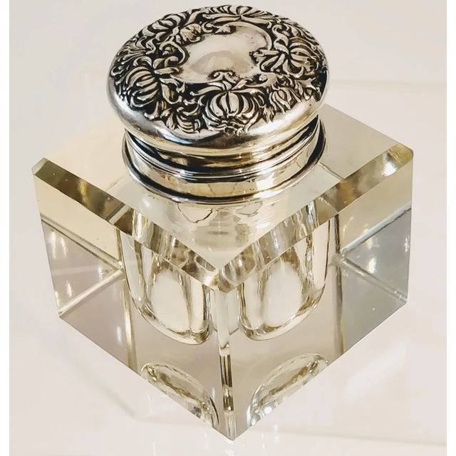 Lead Crystal Sterling Silver Inkwell With Repousee Lid For Sale - Image 12 of 12