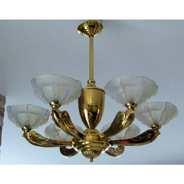 1930s Art Deco Chandelier by Jean Boris Lacroix, 1935 For Sale - Image 5 of 11