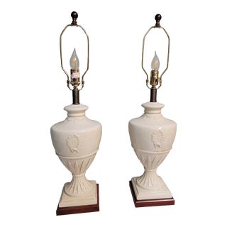 Pair of 2000s Neoclassical Table Lamps Crackle Finish For Sale