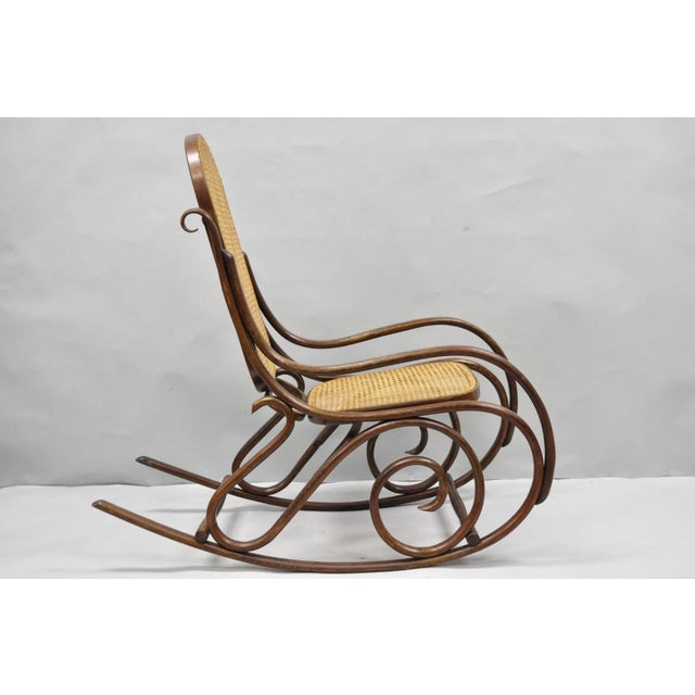 Mid 20th Century Vintage Mid Century Modern Thonet Style Bentwood & Cane Rocker Rocking Chair (B) For Sale - Image 5 of 18